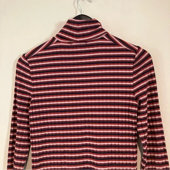 Madewell Red Multicolor Long Sleeve Striped Ribbed Stretch Turtleneck Top Sz S - Picture 9 of 12
